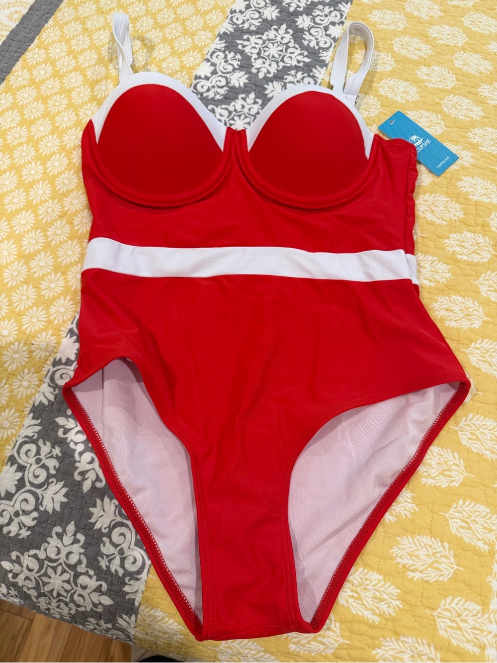 Red One-Piece Swimsuit with White Trim Size Small
